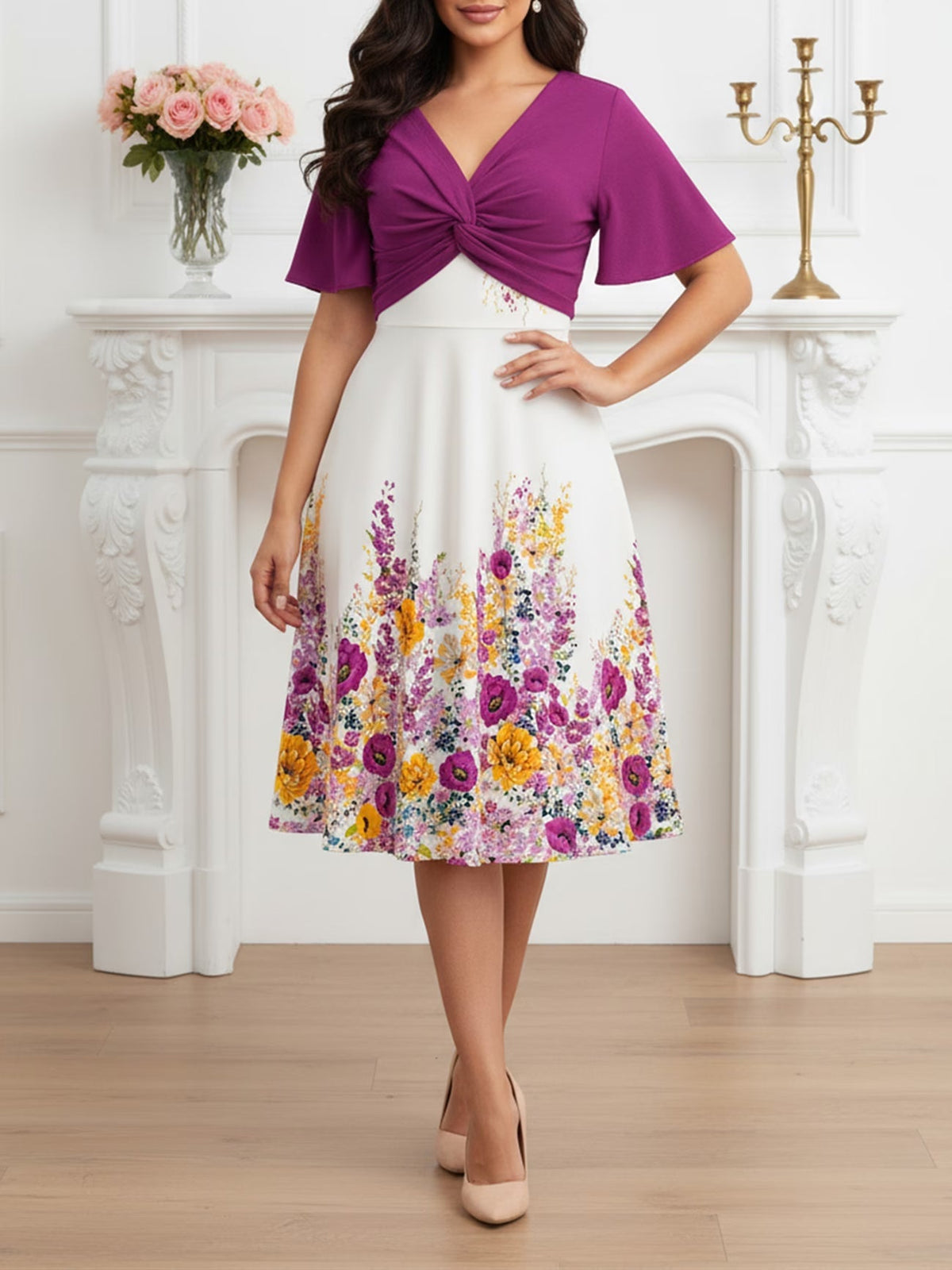 Women Summer Vacation Floral Dress & Top 2-Piece Set