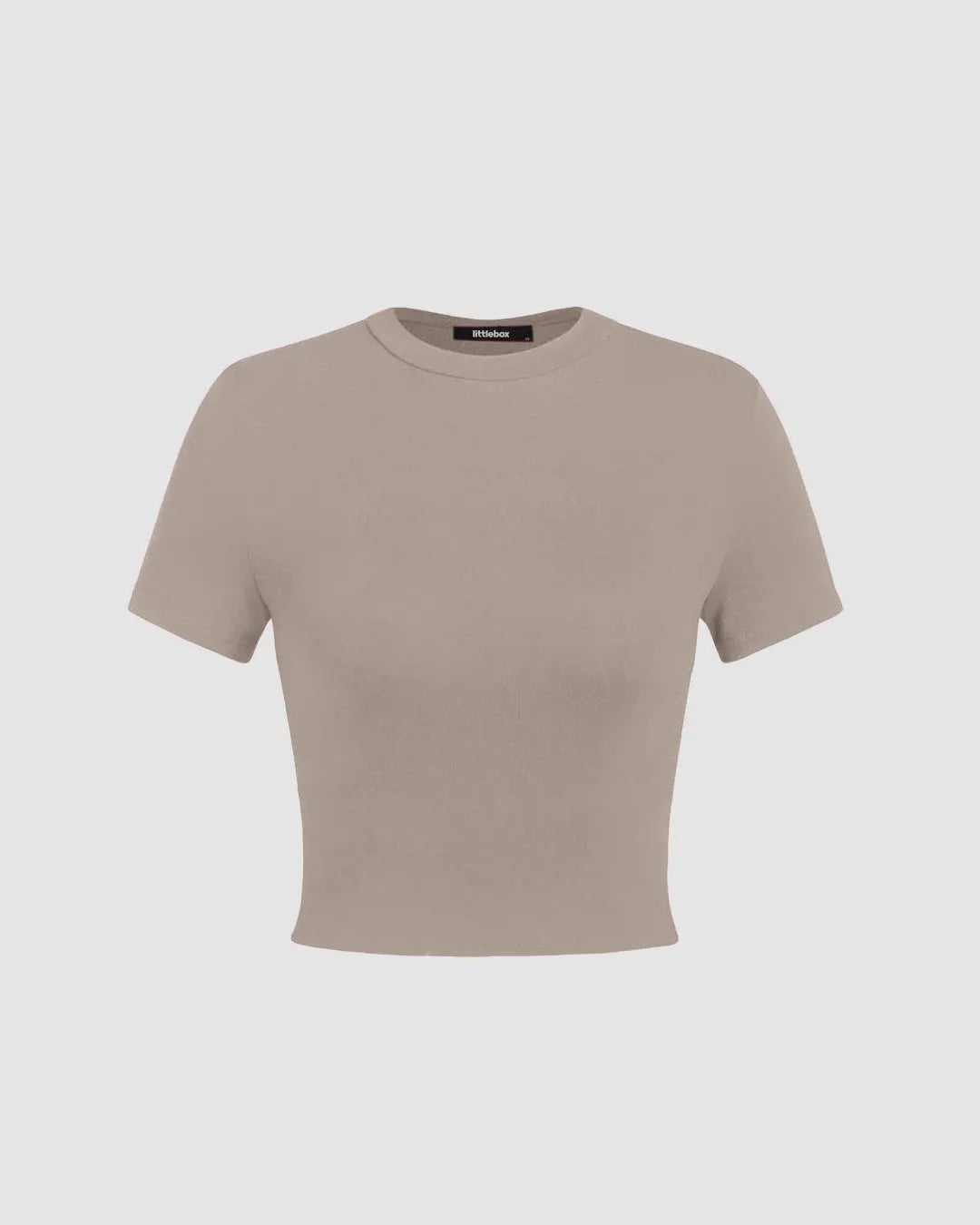 Set Of Three : Solid Round Neck Crop Tee In Grey. Light Pink And Wine