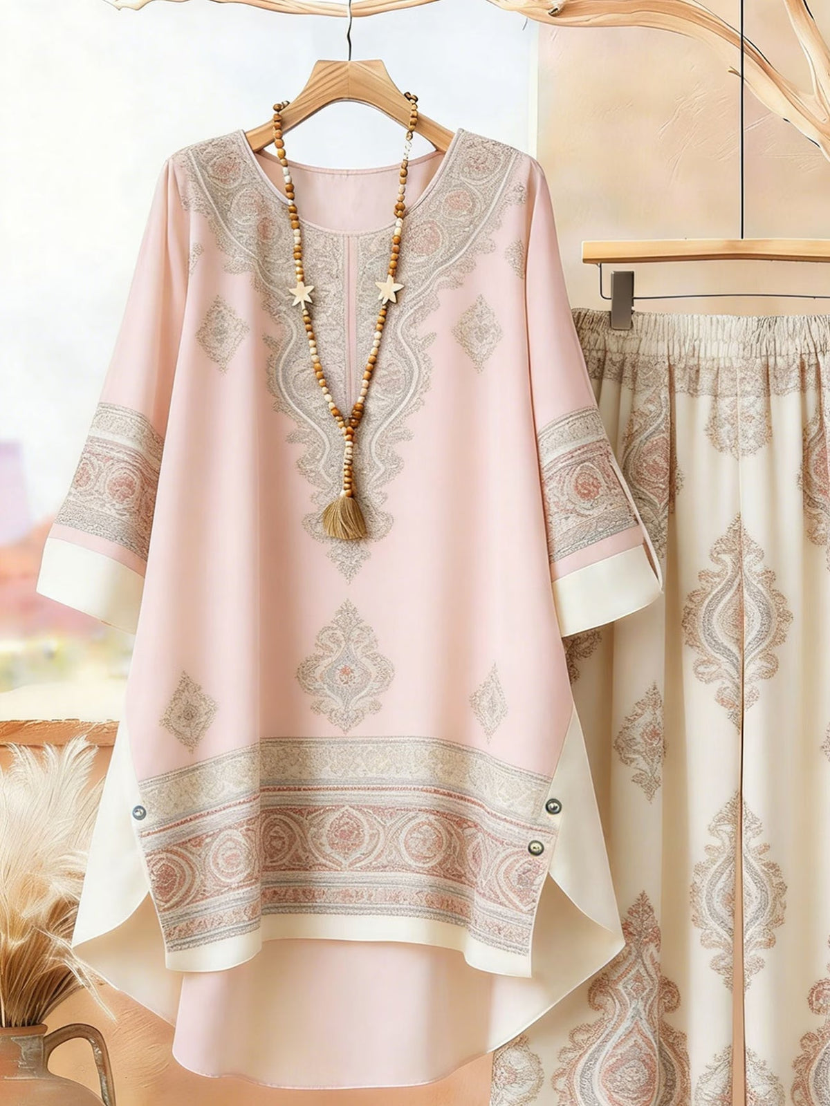 Elegant Botanical Print 2-Piece Women’s Co-Ord Set