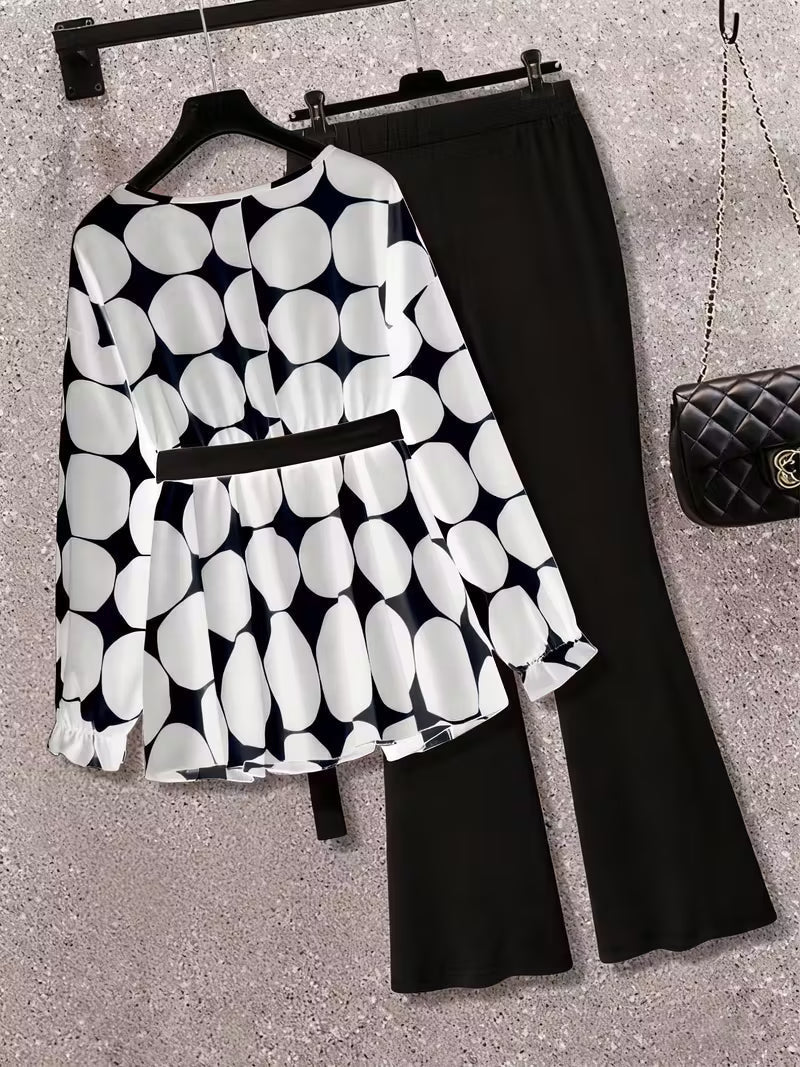 Plus Size Polka Dot Tie-Front 2-Piece Set