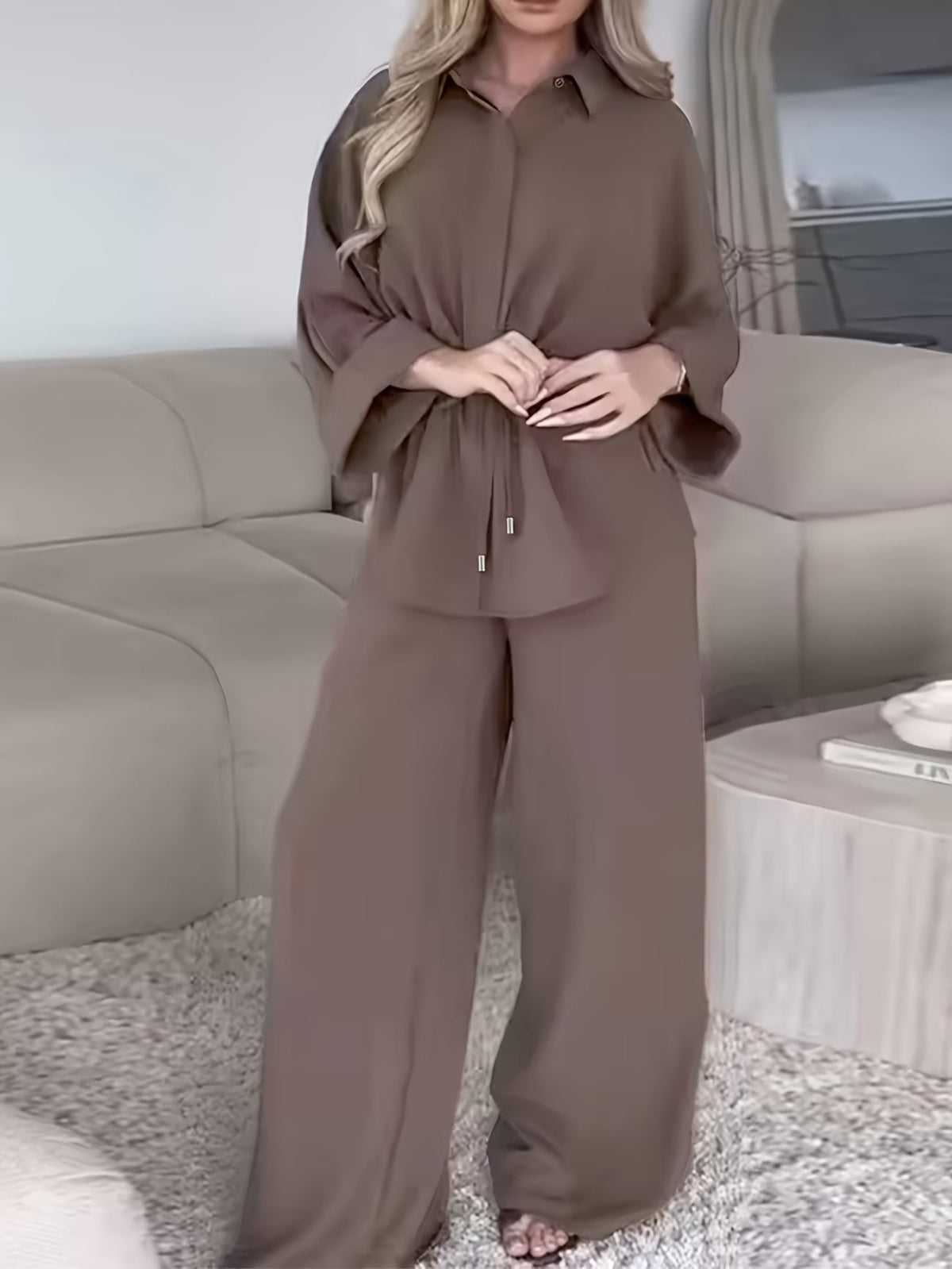 Chic Drawstring Wide-Leg Co-Ord Set