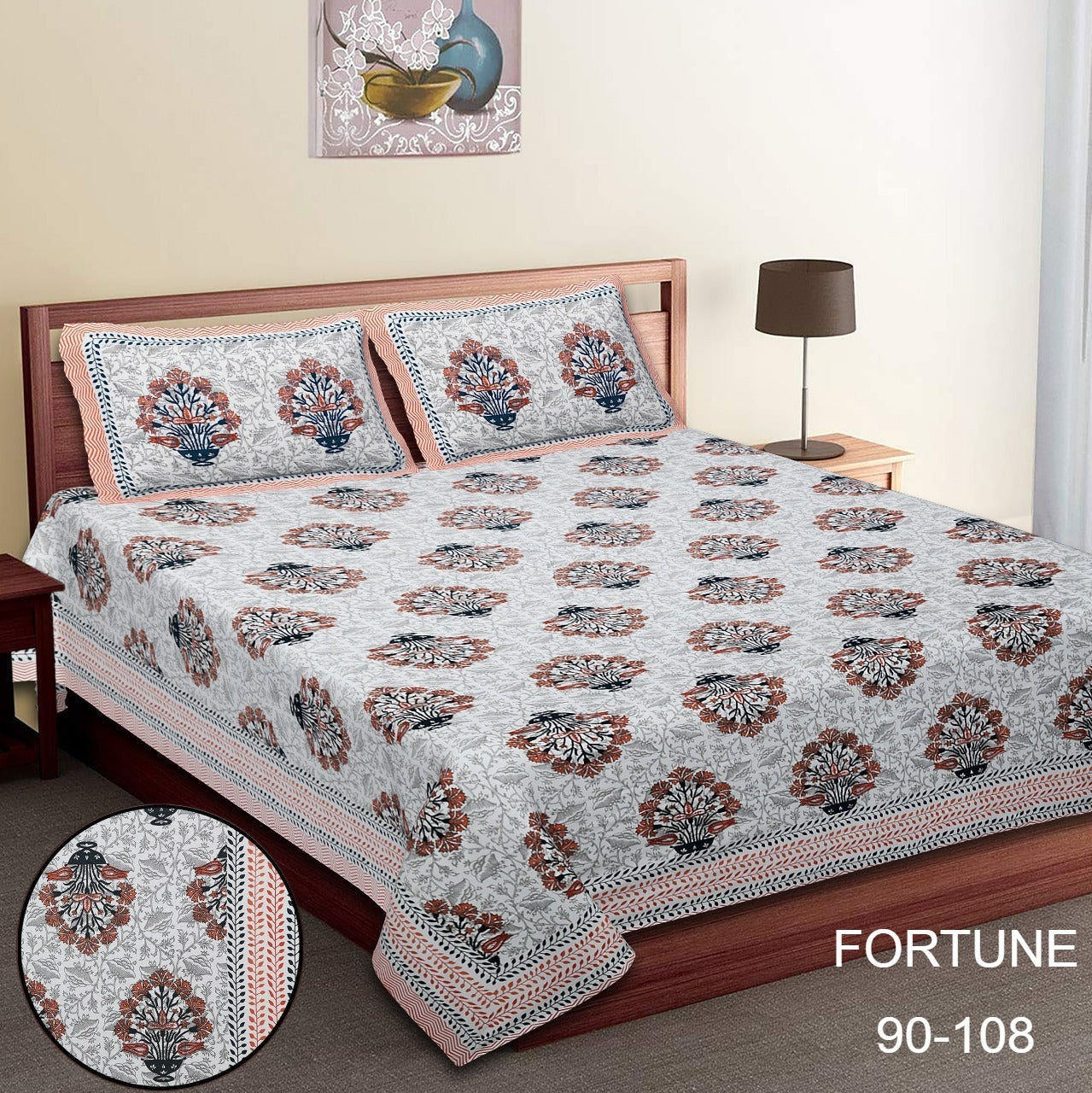 King-Size Cotton Bedsheet Set with Pillow Covers