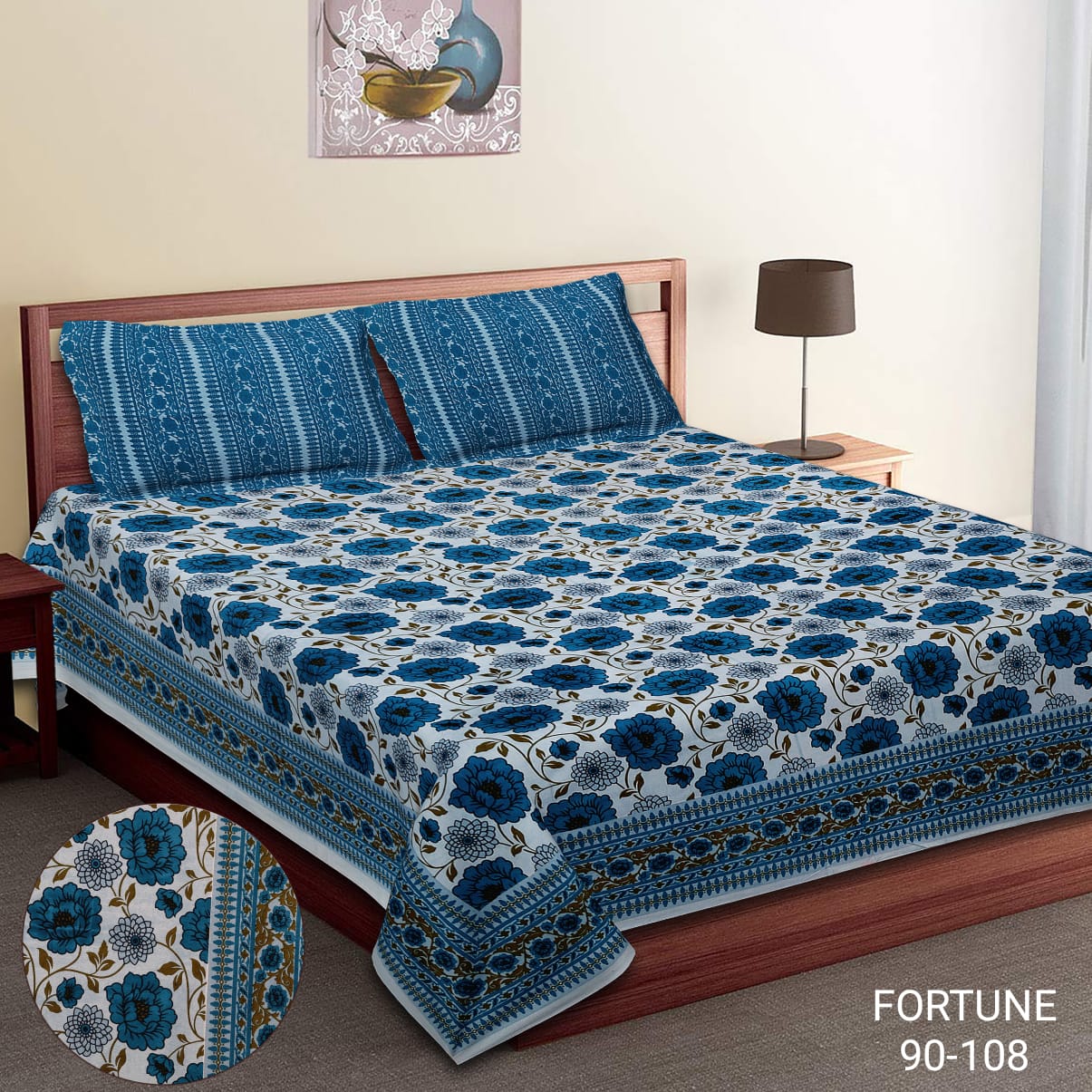 King-Size Bed Sheet Set with 2 Pillow Covers (Cotton Autoloom Fabric)