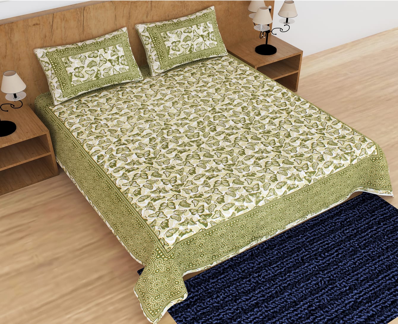 Jaipuri Double Bedsheet Set with Two Pillow Covers - 90x100 Size