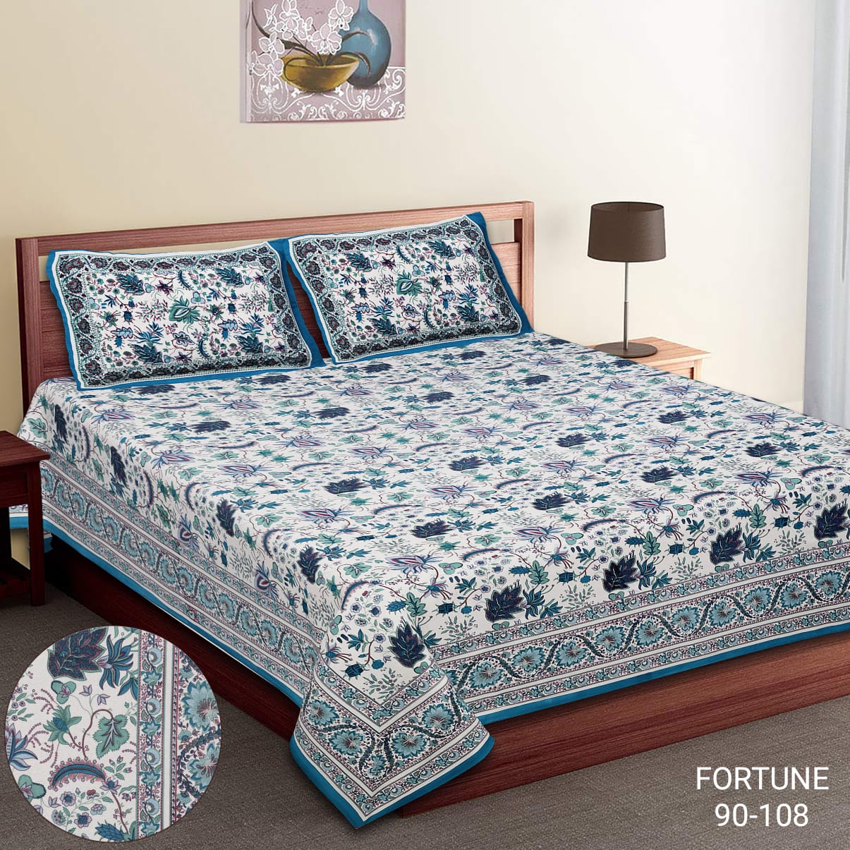 King-Size Bed Sheet Set with 2 Pillow Covers (Cotton Autoloom Fabric)