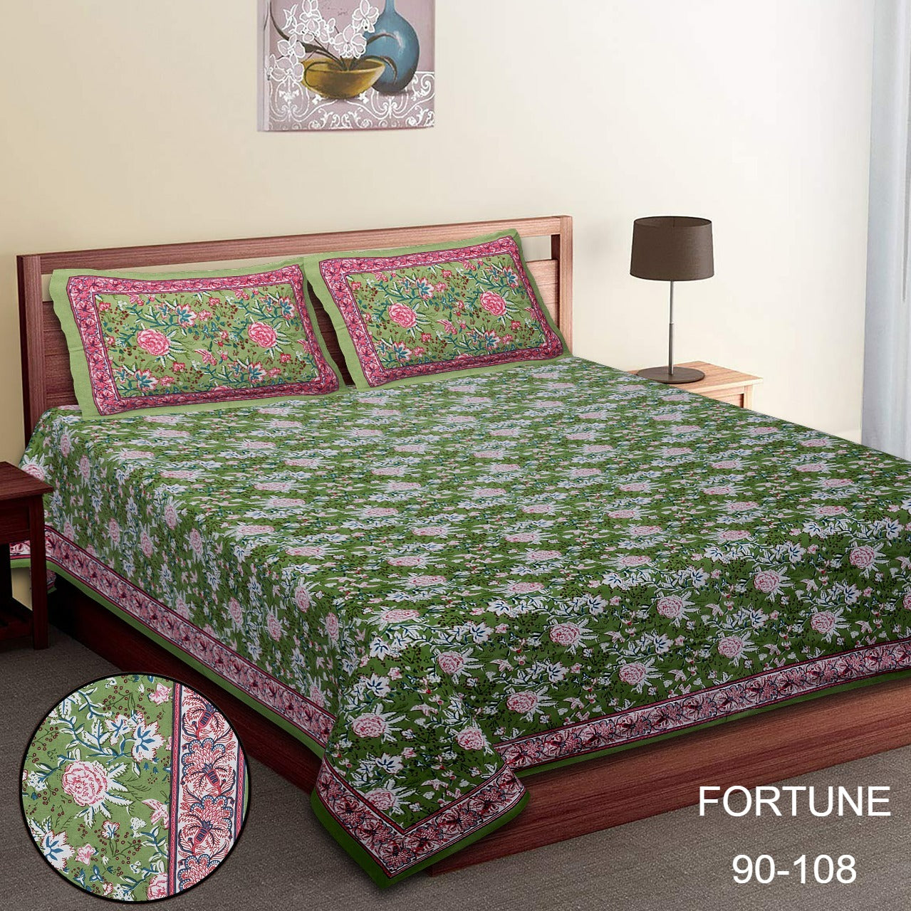 King-Size Cotton Bedsheet Set with Pillow Covers