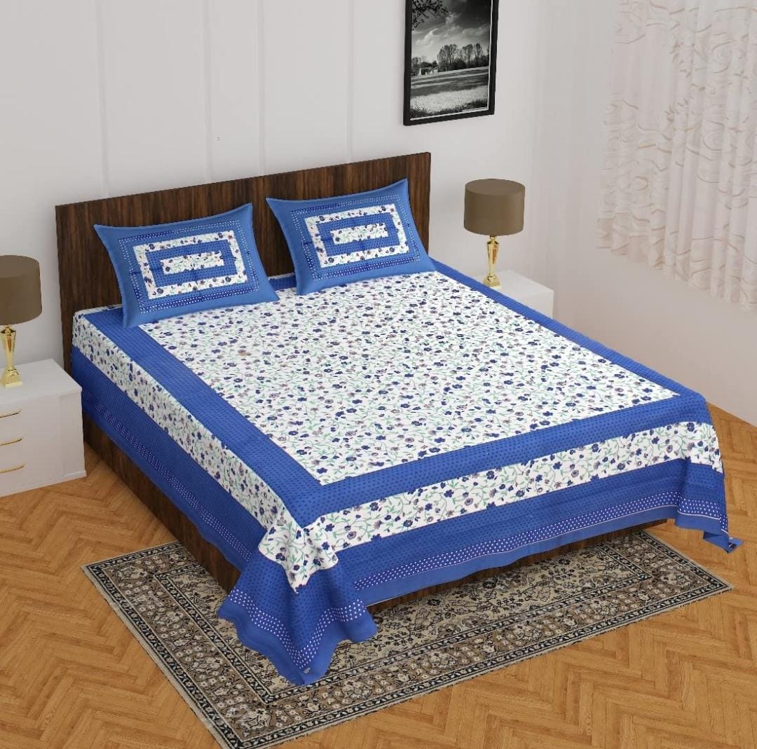 Jaipuri Double Bedsheet Set with Two Pillow Covers - 90x100 Size
