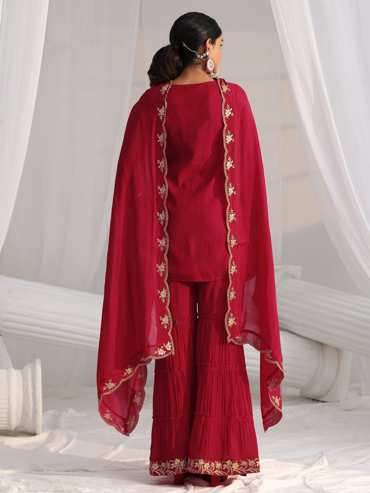 Anouk Rani Pink Floral Embroidered Chanderi Cotton Sharara Suit Set