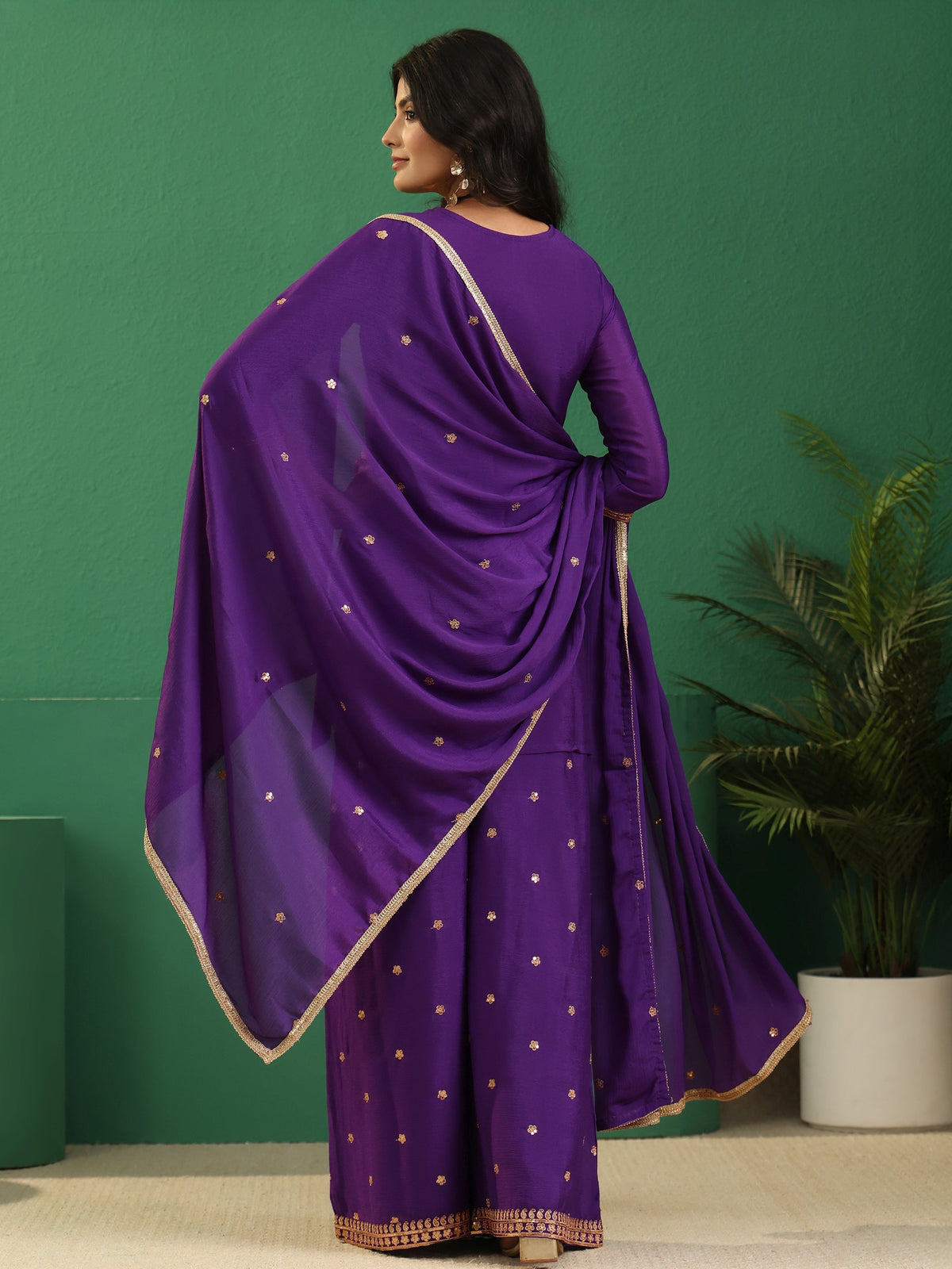 Anouk Violet Yoke Design Chinon Palazzo Suit Set