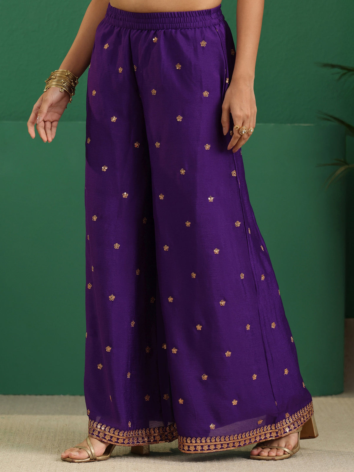Anouk Violet Yoke Design Chinon Palazzo Suit Set