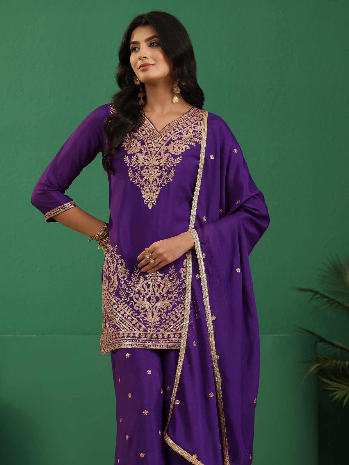 Anouk Violet Yoke Design Chinon Palazzo Suit Set