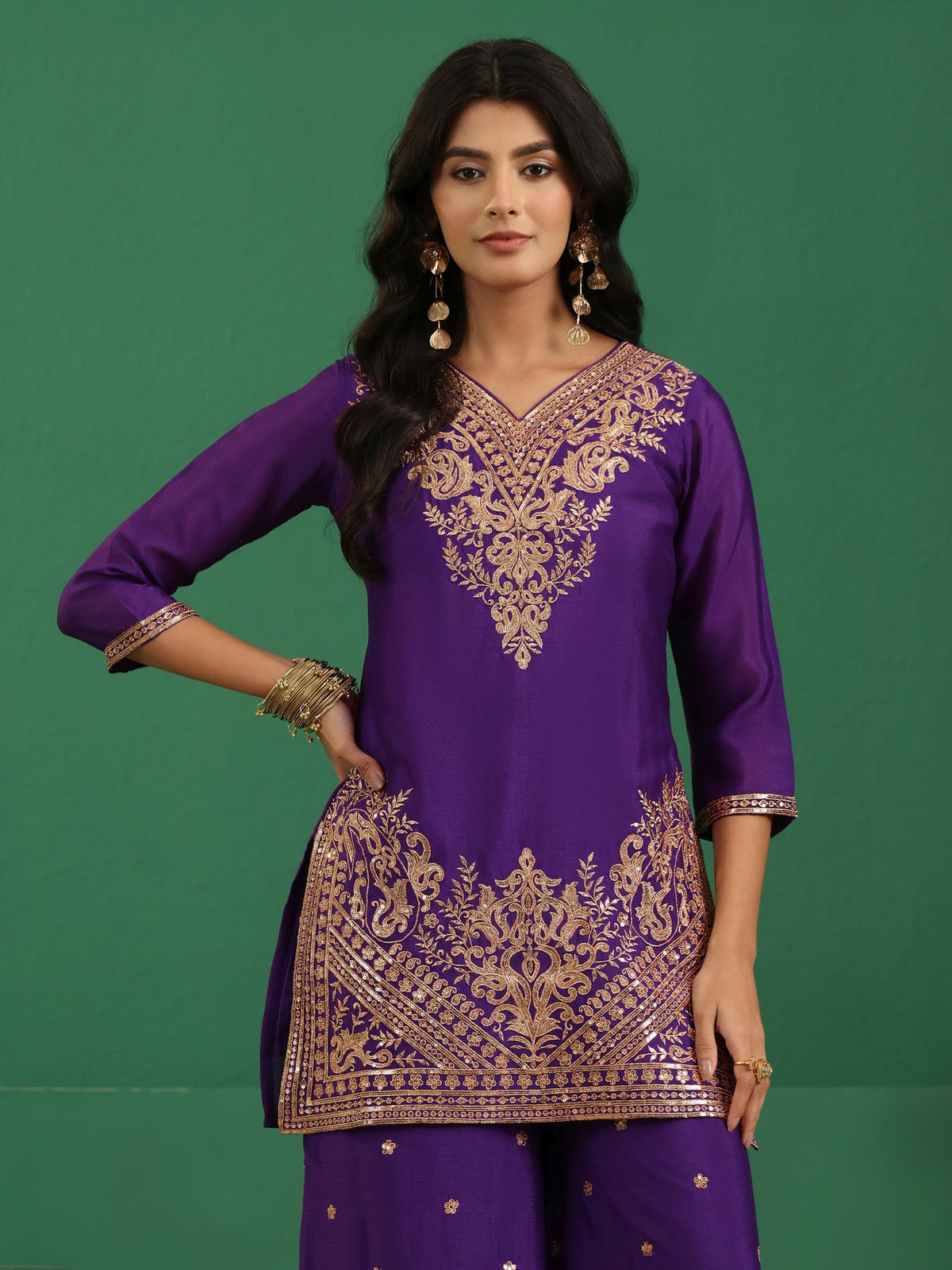 Anouk Violet Yoke Design Chinon Palazzo Suit Set