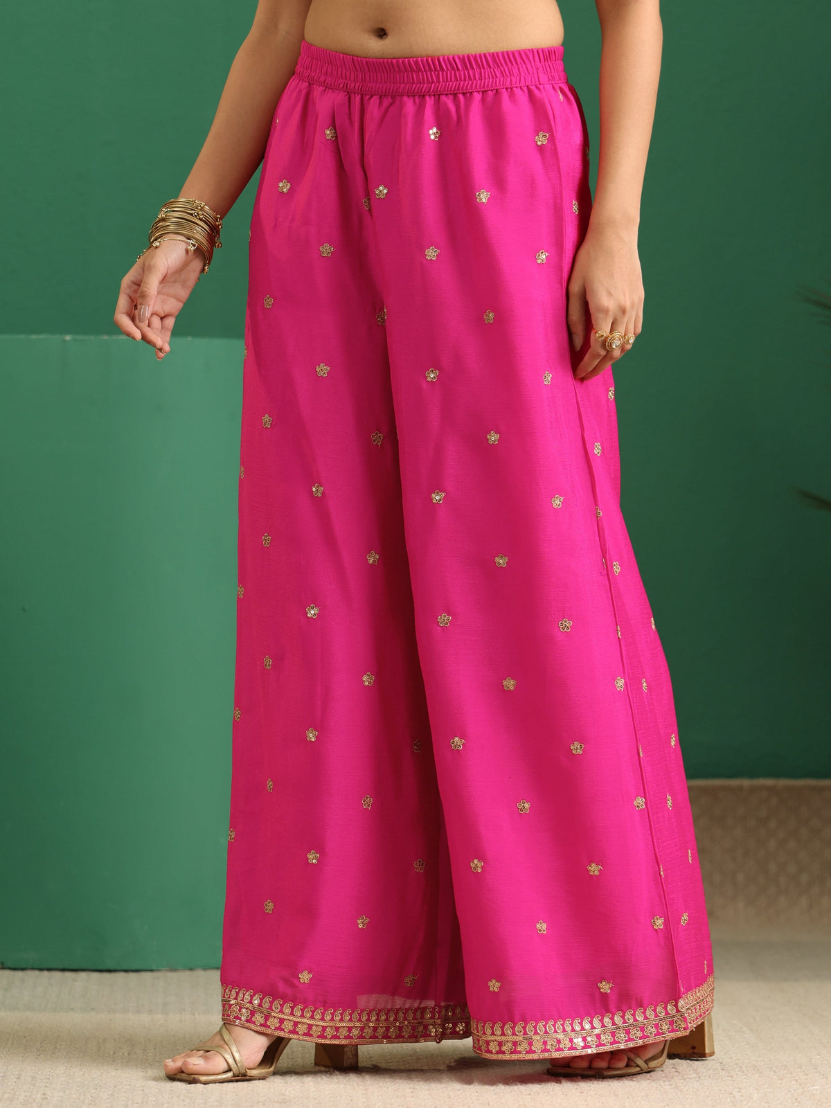 Anouk Hot Pink Yoke Design Chinon Palazzo Suit Set