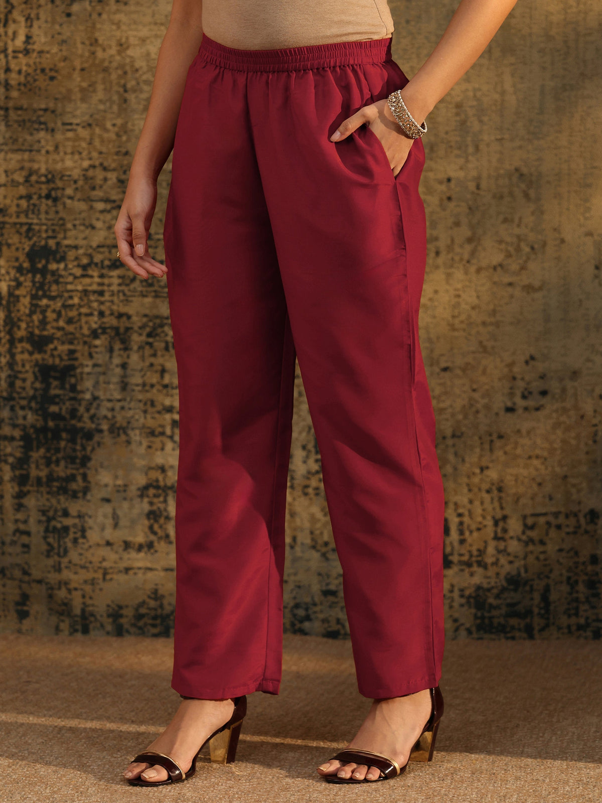 Anouk Rust Brown Ethnic Print Chinon Straight Suit Set