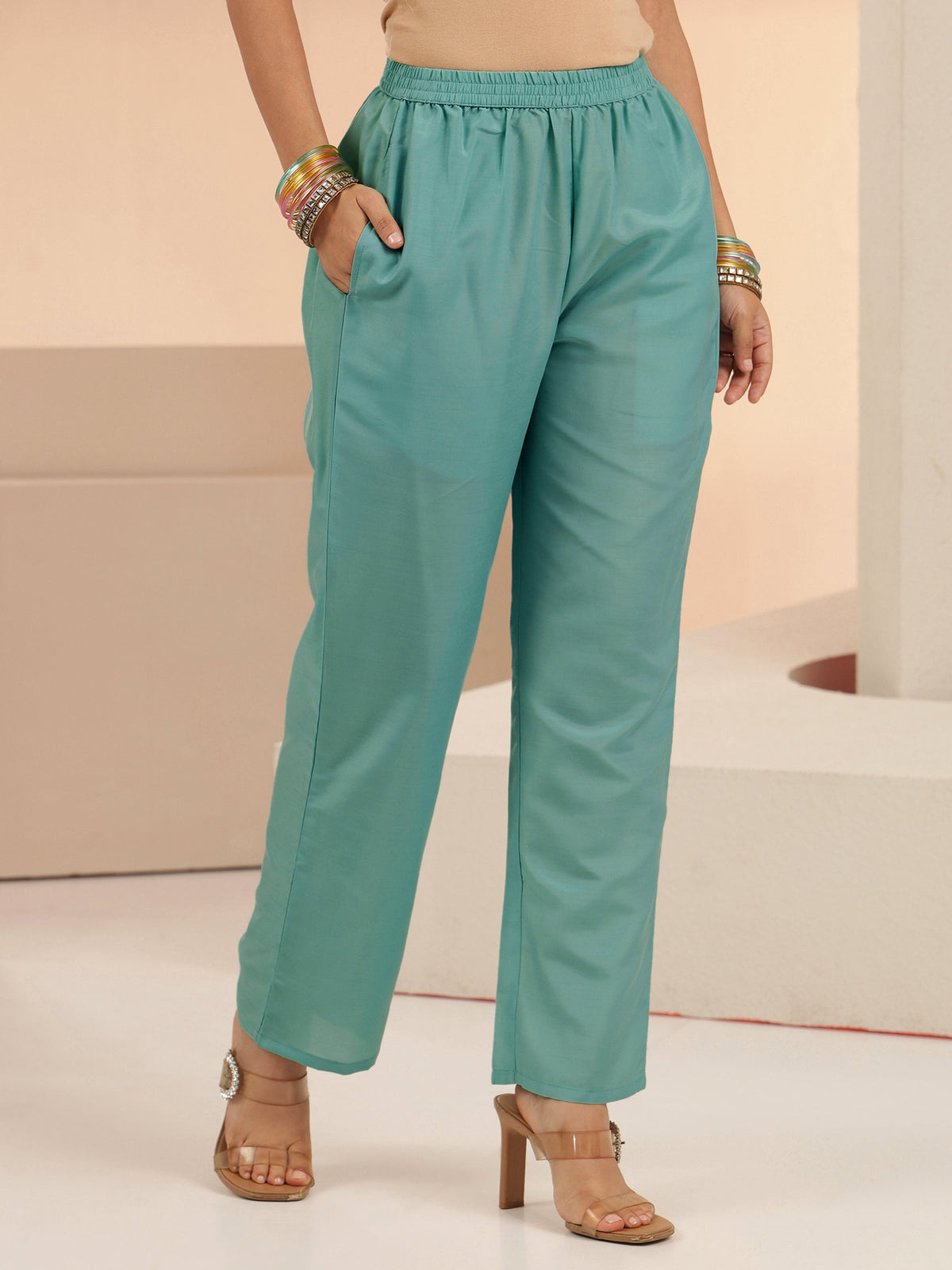 Anouk Arctic Blue Embroidered Tissue Straight Suit Set