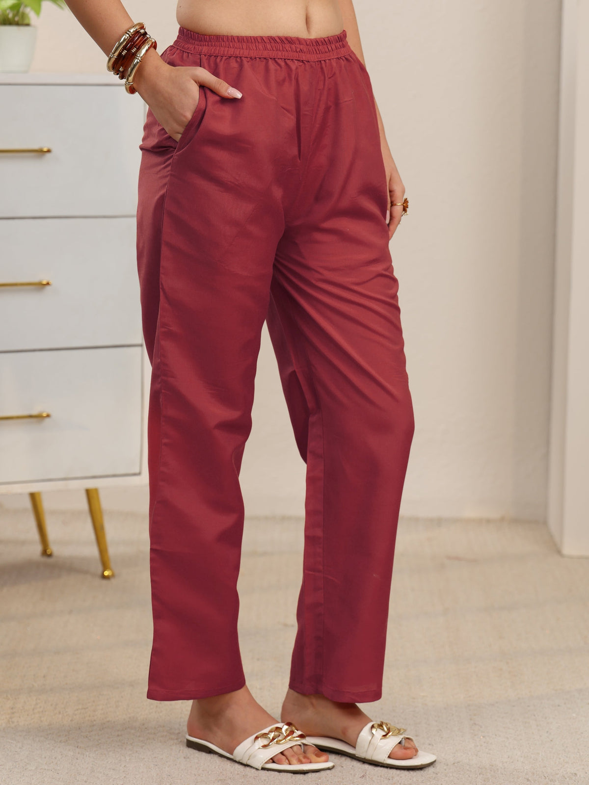 Anouk Rust Red Floral Embroidered Georgette Straight Suit Set