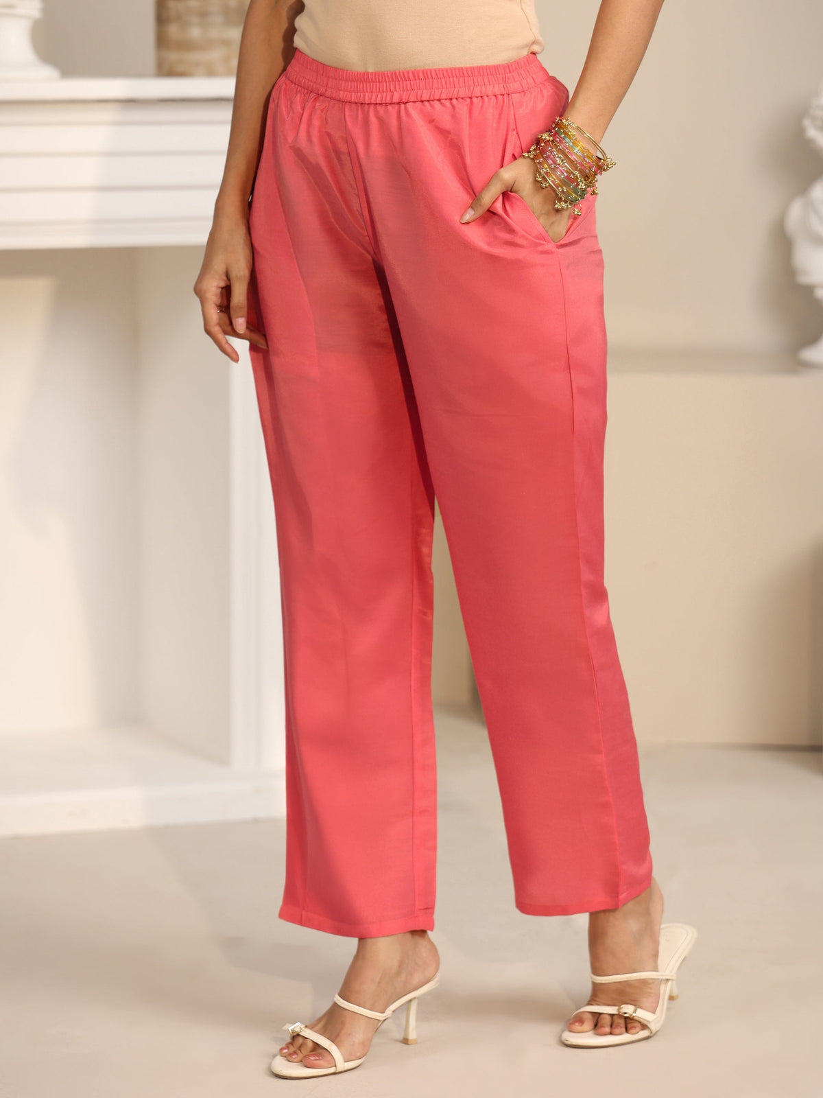 Anouk Coral Floral Embroidered Georgette Straight Suit Set