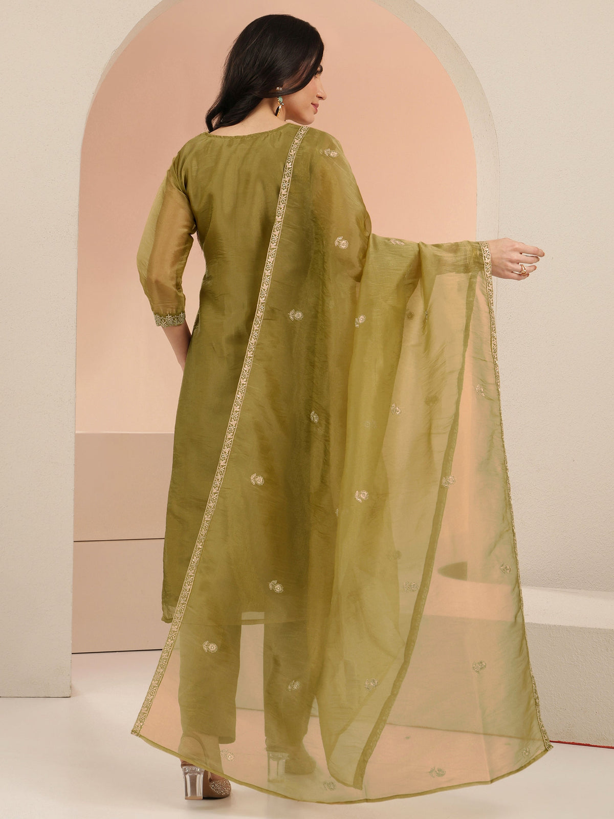 Anouk Henna Yellow Paisley Embroidered Organza Straight Suit Set