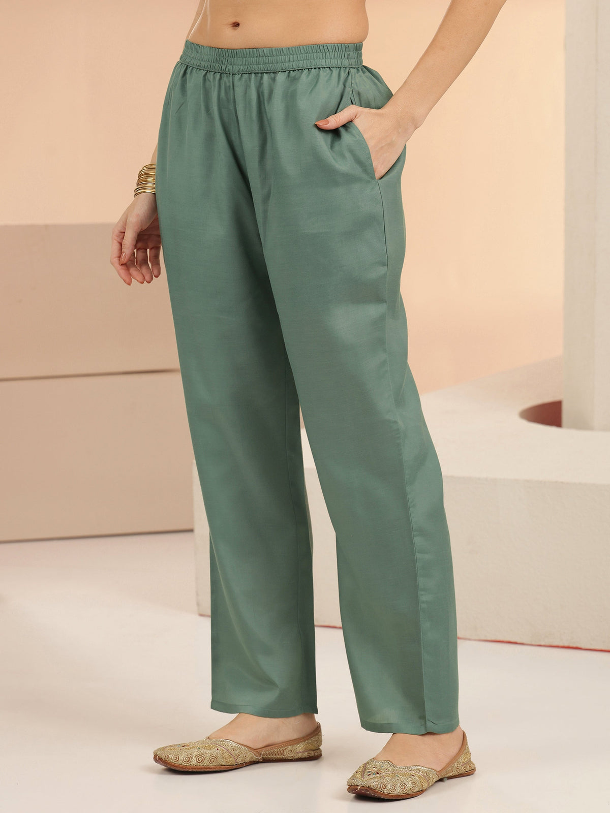 Anouk Sea Blue Embroidered Tissue Straight Suit Set