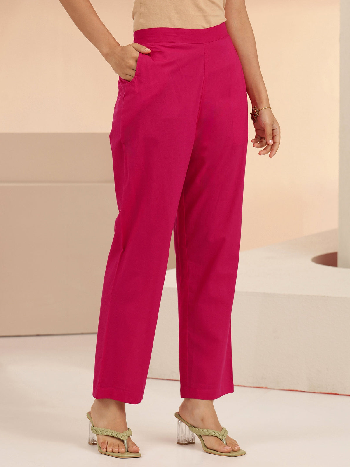 Anouk Fuchsia Pink Floral Printed Chiffon High Low Kurta Set