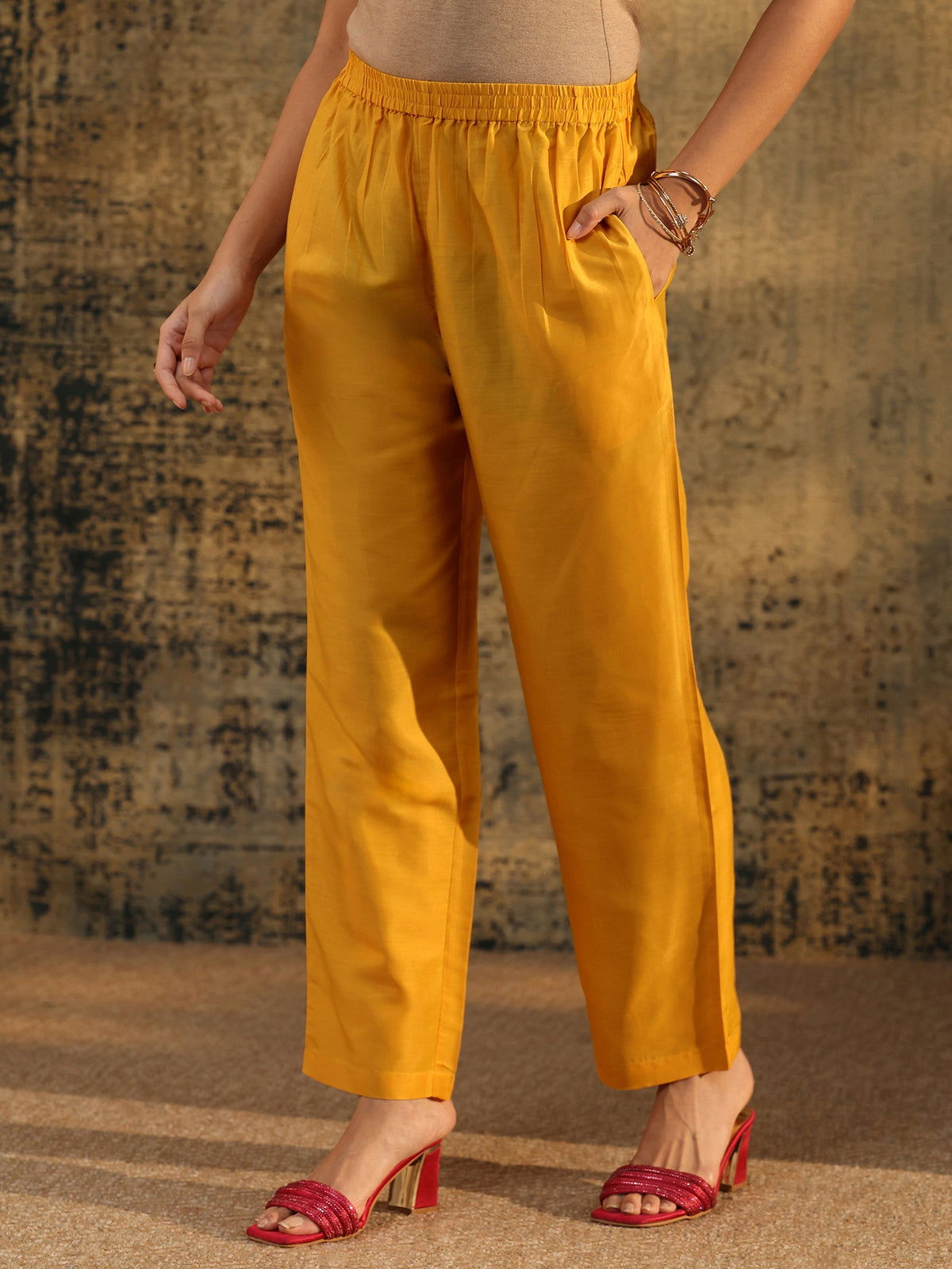 Anouk Mustard Floral Printed Muslin Straight Suit Set