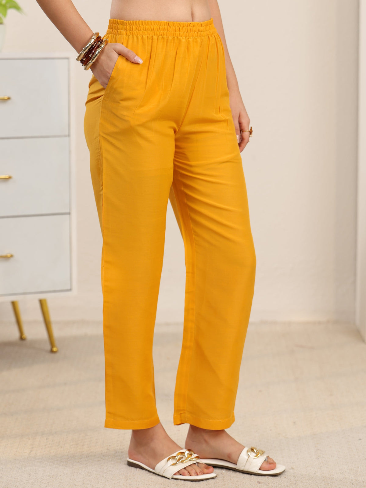 Anouk Mustard Floral Printed Muslin Straight Suit Set