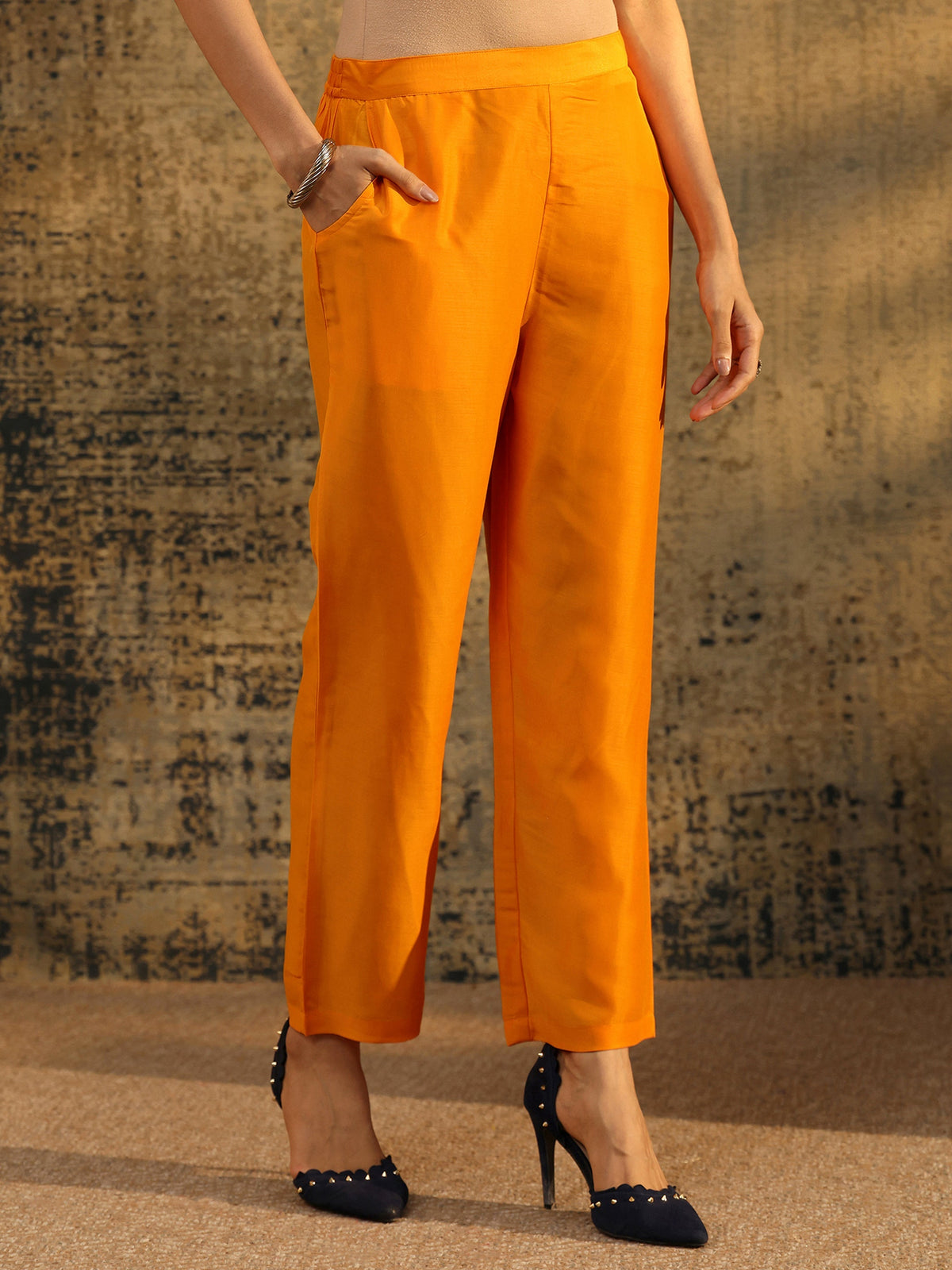 Anouk Mustard Multi Print Straight Muslin Suit Set