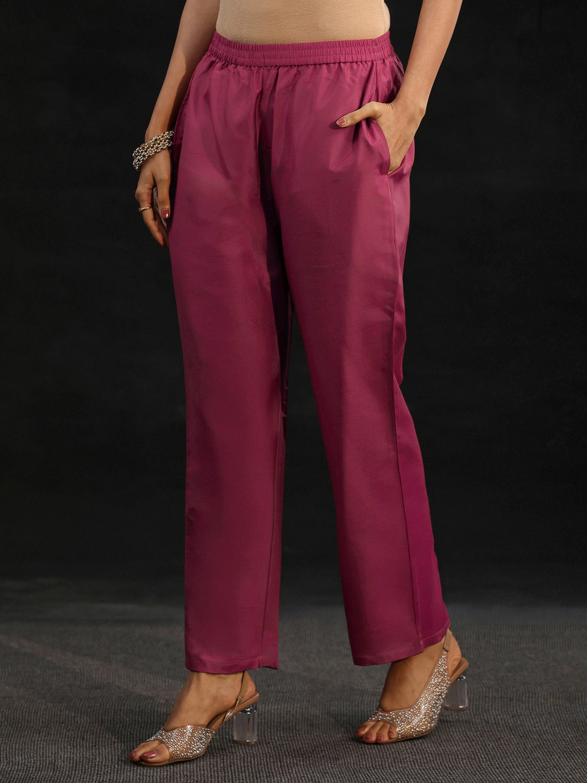 Anouk Pink Floral Embroidered Georgette Straight Suit Set