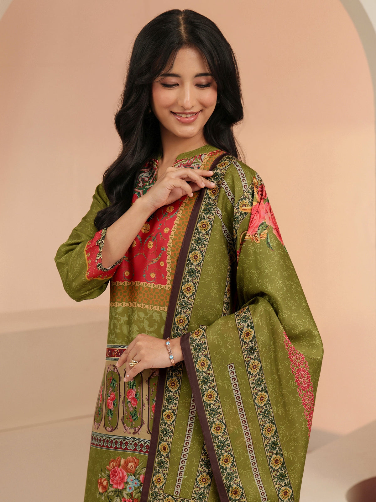 Anouk Green Floral Printed Muslin Straight Suit Set