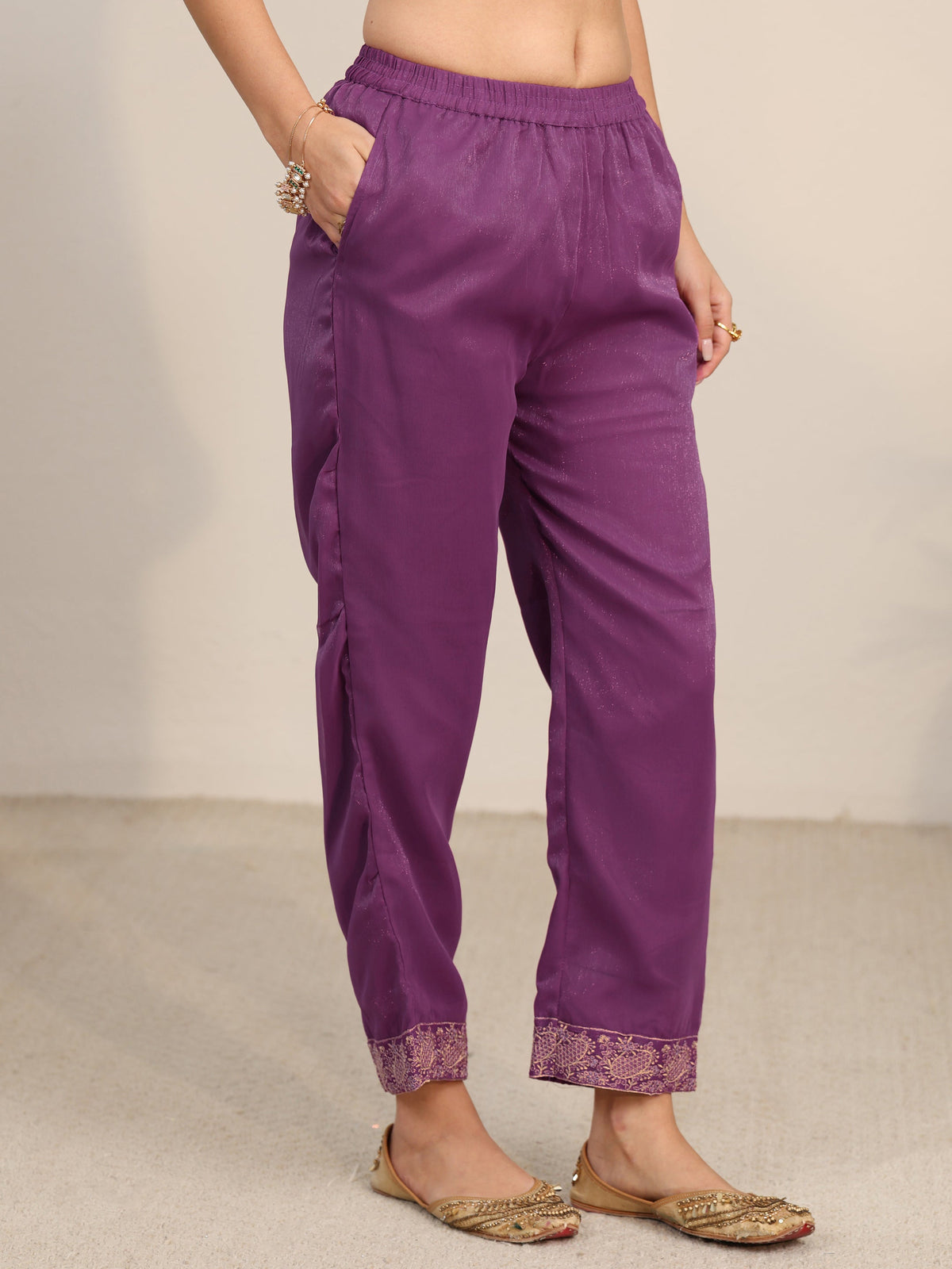 Anouk Burgundy Embroidered Chinon Straight Suit Set