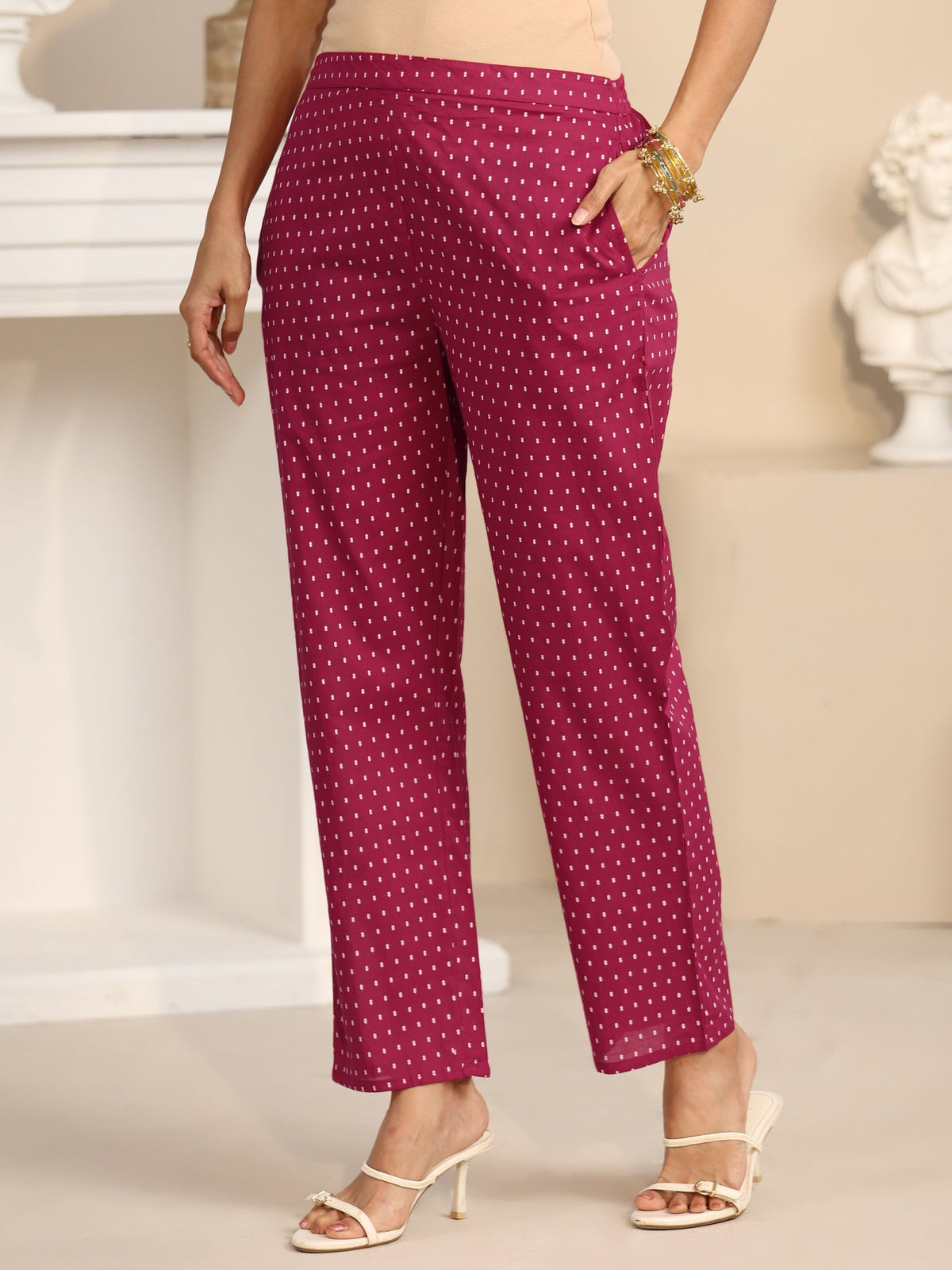 Anouk Rose Pink Printed Cotton A-line Suit Set