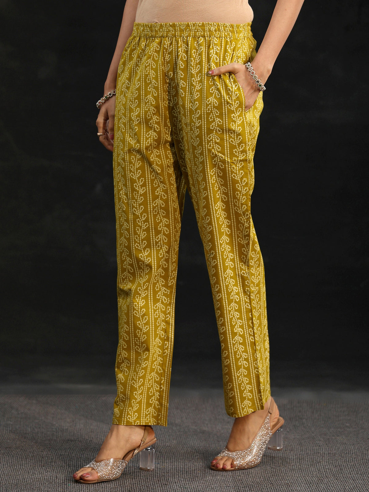 Anouk Mustard Bandhani Cotton Straight Suit Set