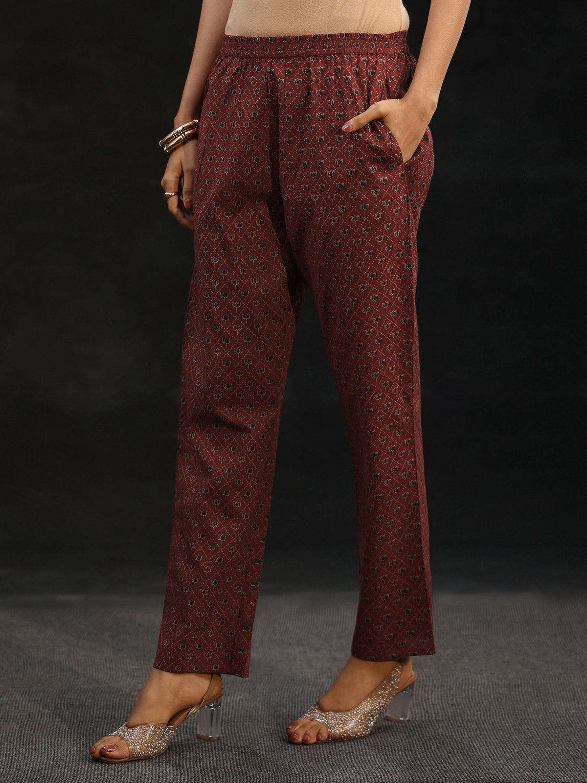 Anouk Rust Brown Ajrakh-Inspired Cotton Straight Suit Set