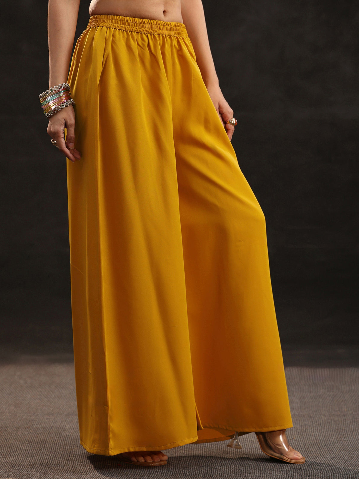 Anouk Mustard Yoke Design Silk Blend Palazzo Suit Set