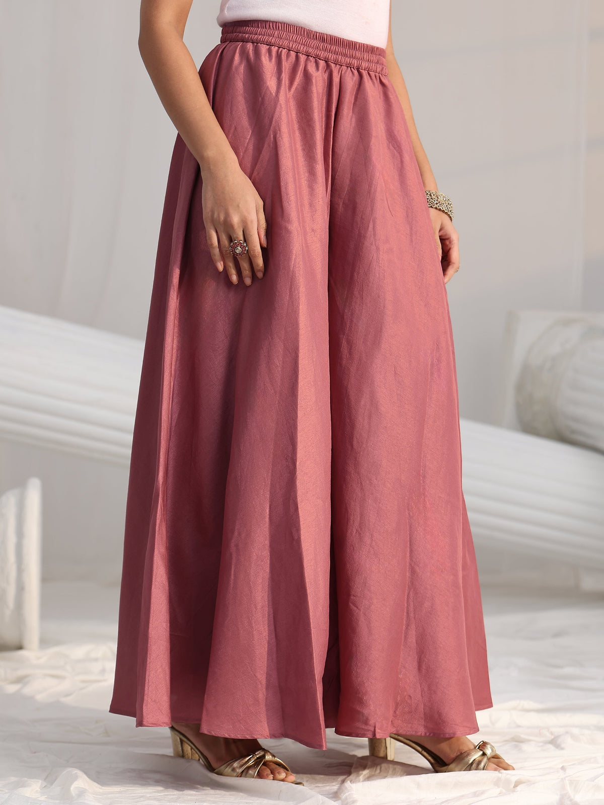Anouk Mauve Pink Floral Embellished Silk Blend Palazzo Suit Set