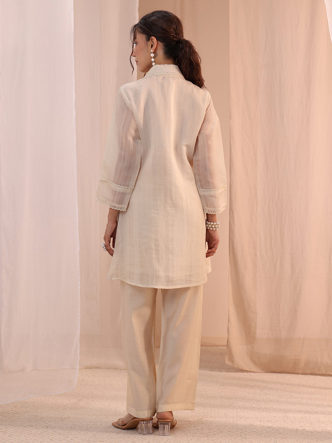 Anouk Off White Floral Embroidered Chanderi Cotton Co-Ord Set