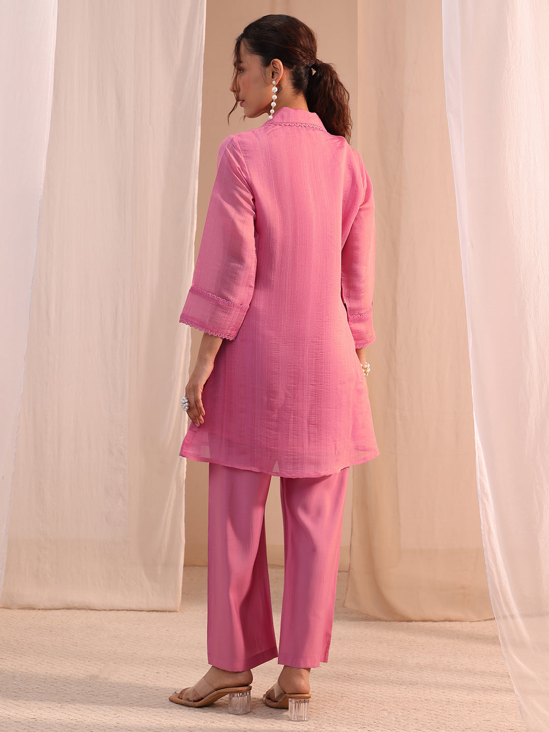 Anouk Pink Floral Embroidered Chanderi Cotton Co-Ord Set