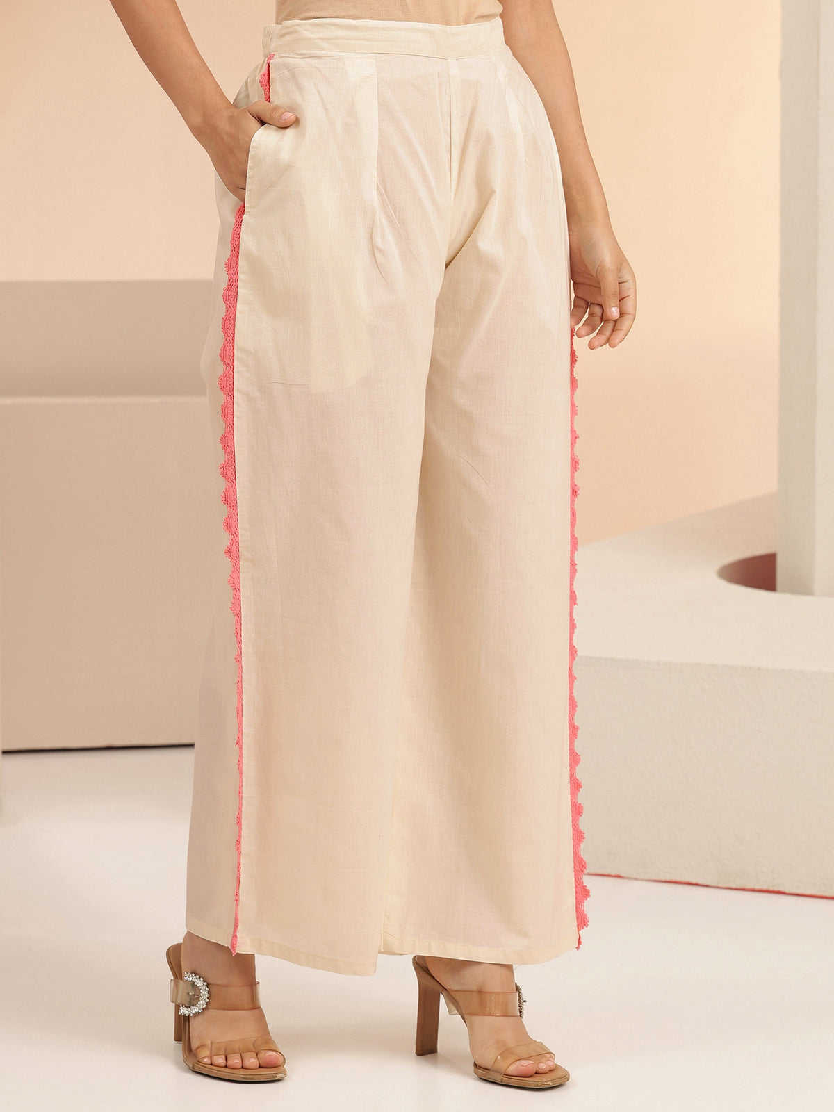Anouk Off White Floral Embroidered Cotton A-Line Kurta Set