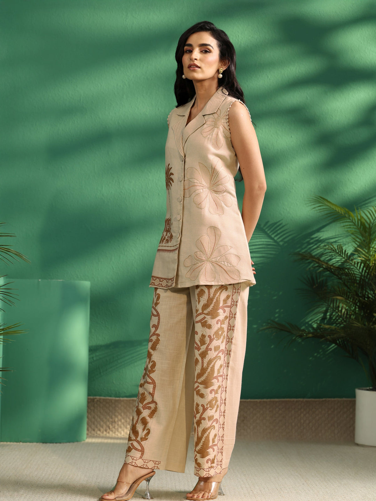Anouk Off White Ethnic Embroidered Cotton Suit Set