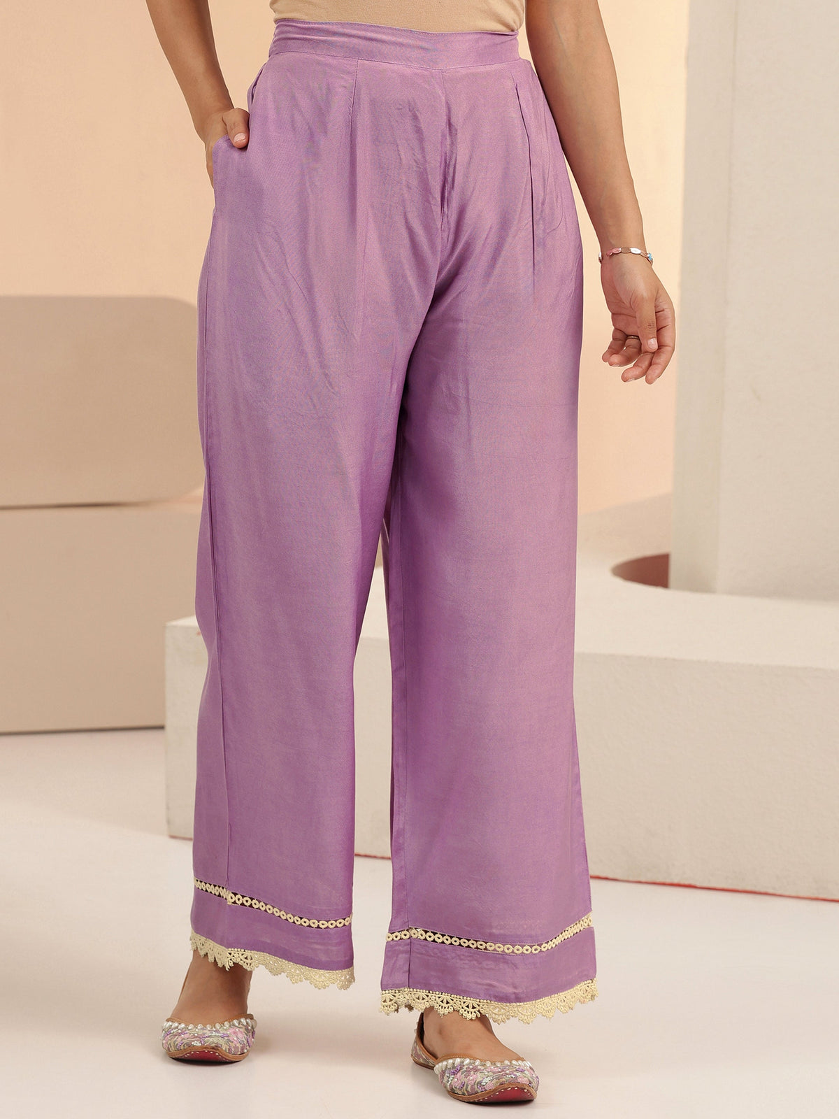 Anouk Lavender Floral Embridered Organza Straight Suit Set