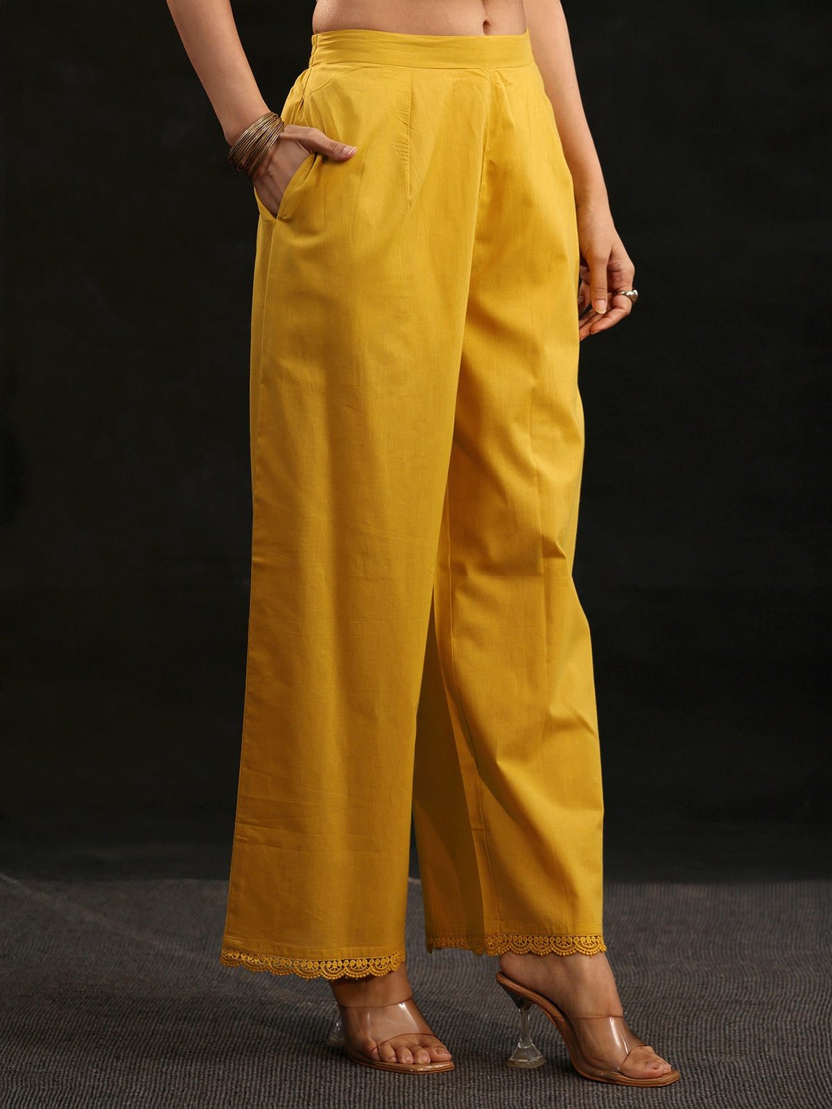 Anouk Mustard Floral Embroidered Cotton Straight Suit Set