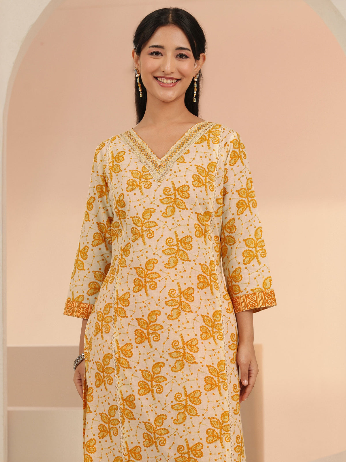 Anouk Off White Floral Printed Cotton Straight Suit Set