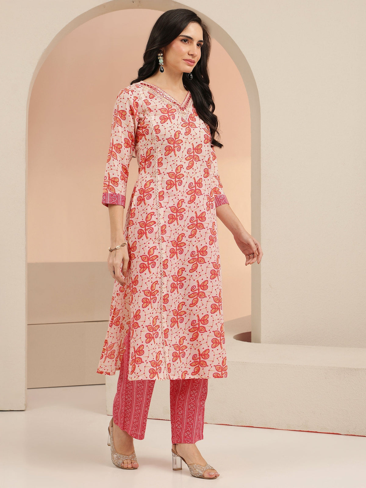 Anouk Off White Floral Printed Cotton Straight Suit Set