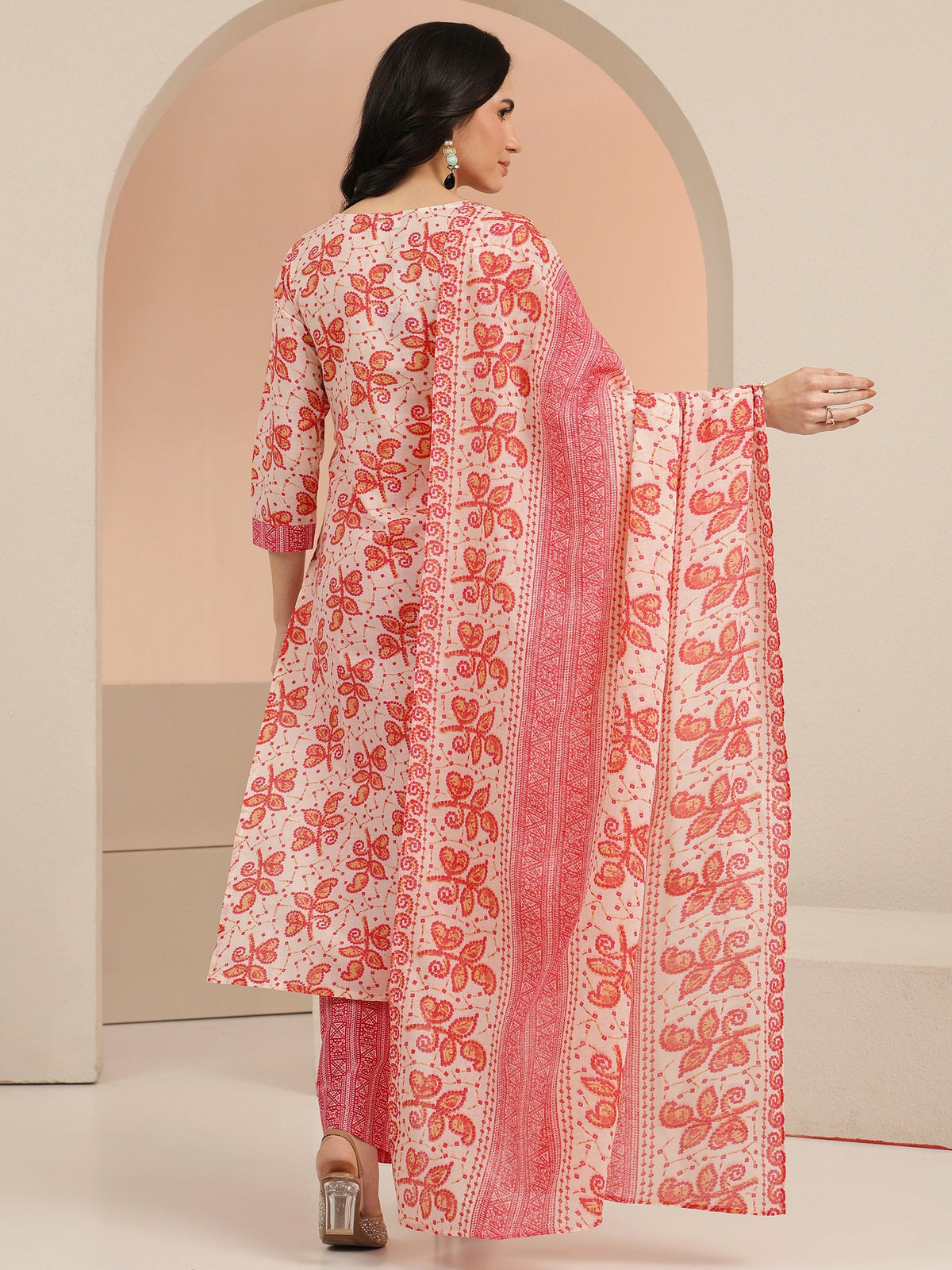 Anouk Off White Floral Printed Cotton Straight Suit Set