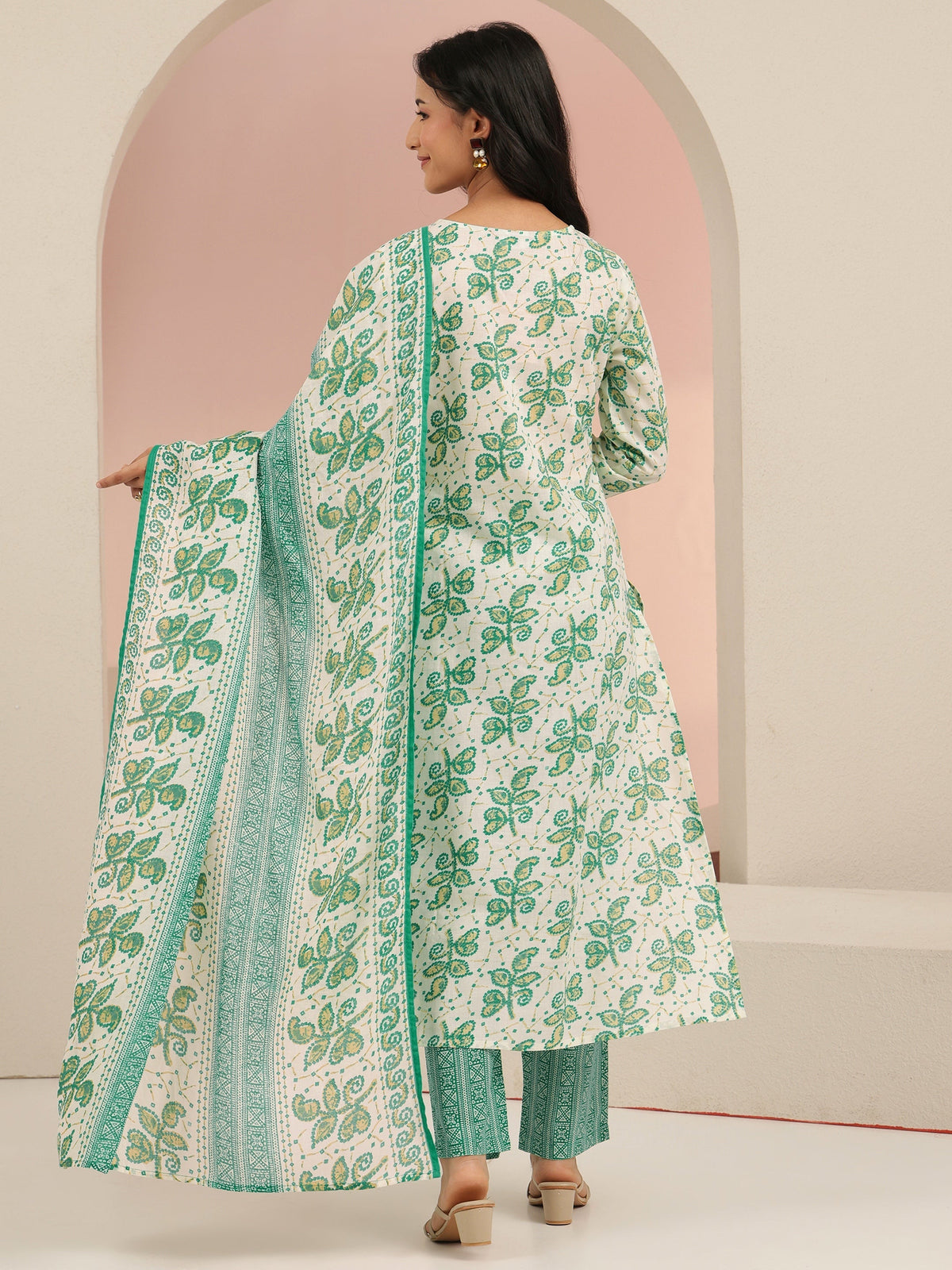 Anouk Off White Floral Printed Cotton Straight Suit Set