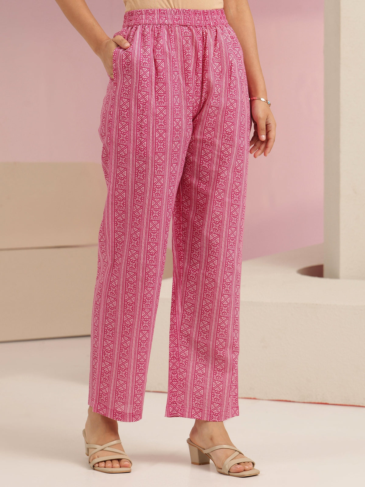 Anouk Off White Floral Printed Cotton Straight Suit Set