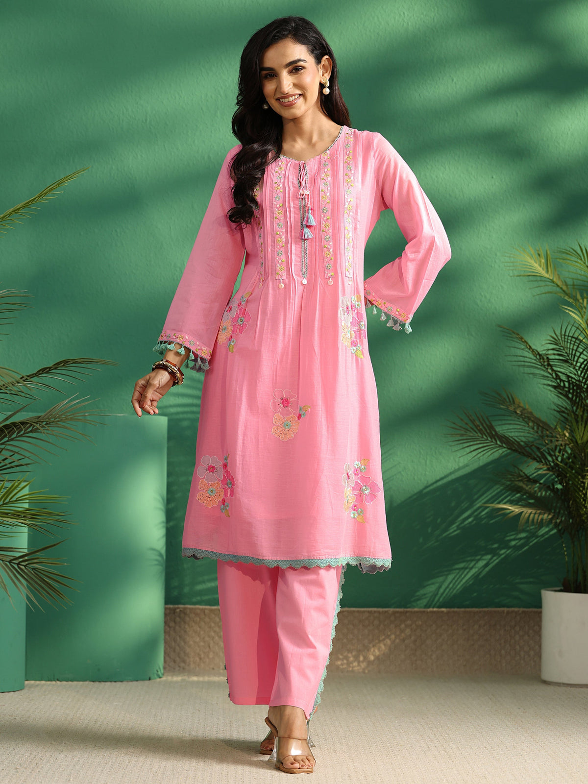 Anouk Bubblegum Pink Floral Embroidered Co-Ord Set