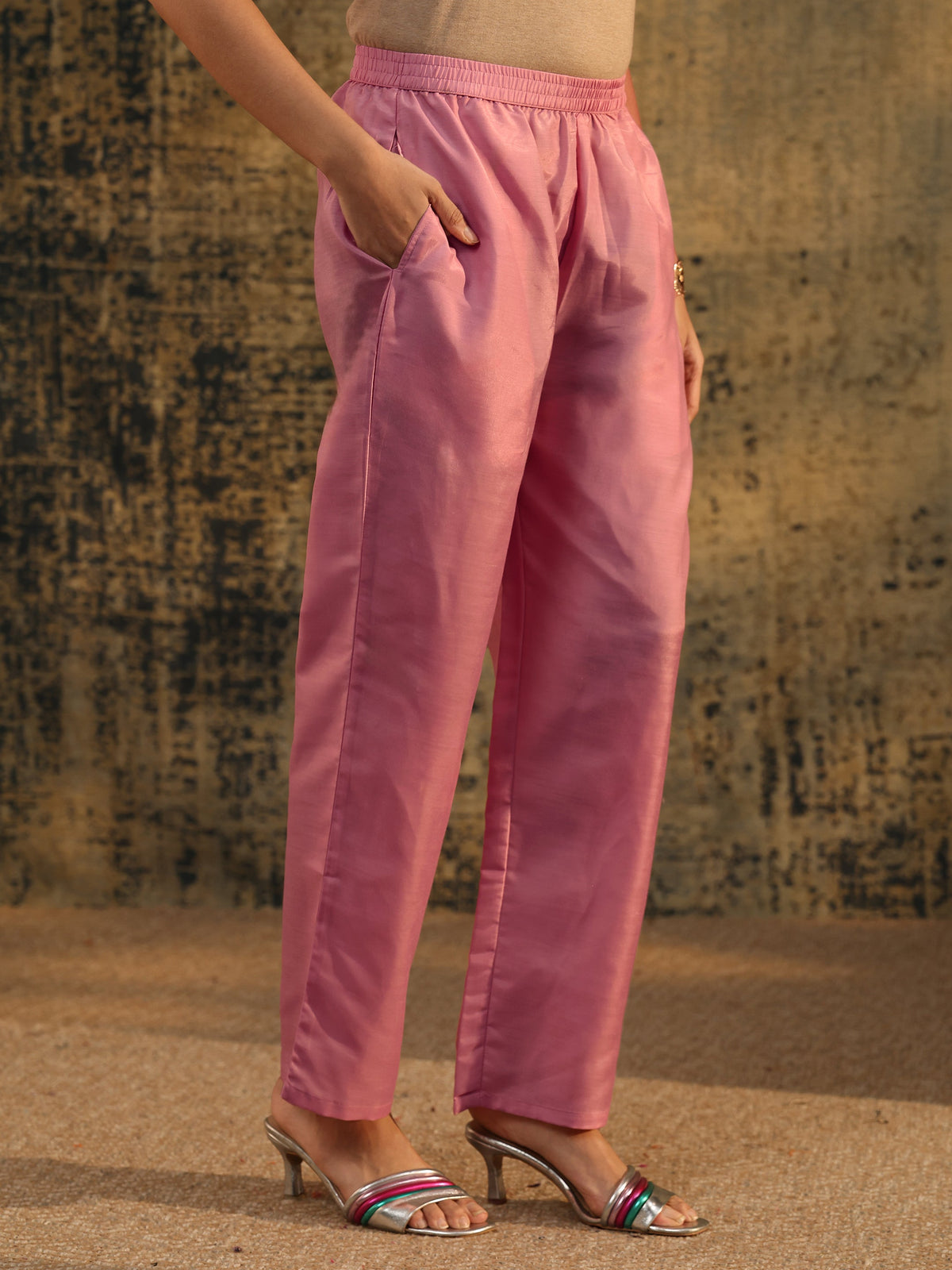 Anouk Dusty Rose Floral Embroidered Organza Straight Suit Set