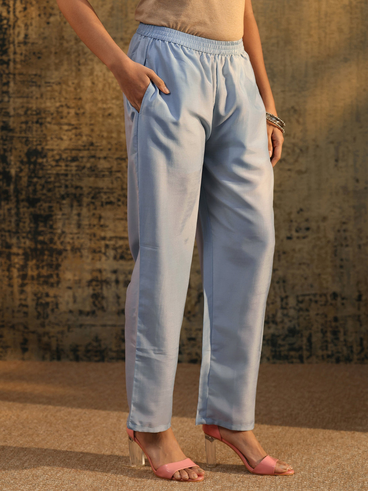 Anouk Ice Blue Floral Embroidered Organza Straight Suit Set