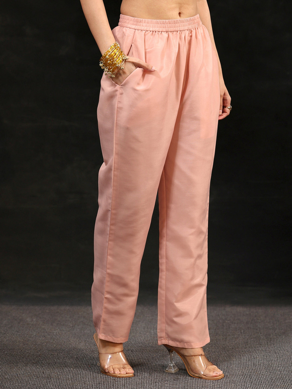 Anouk Baby Pink Floral Embroidered Silk Blend Straight Suit Set